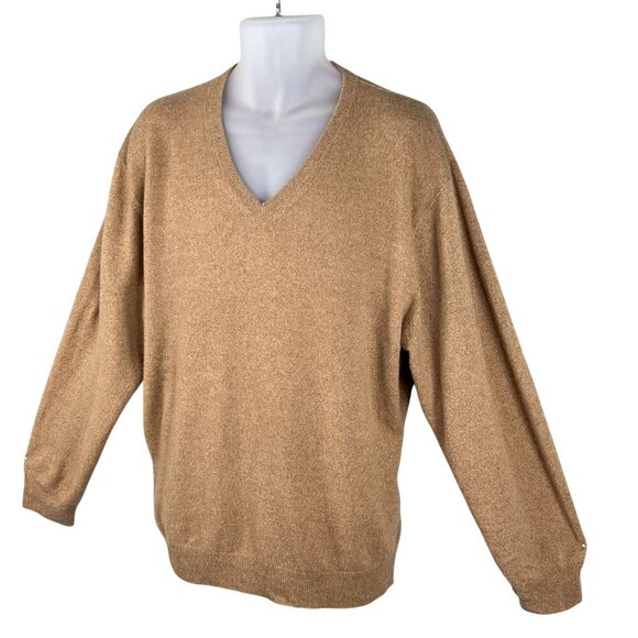 Jos. A. Bank Mens XL Tan Pullover V-Neck 100% Cashmere SOFT Sweater Quiet Luxury - Picture 4 of 14